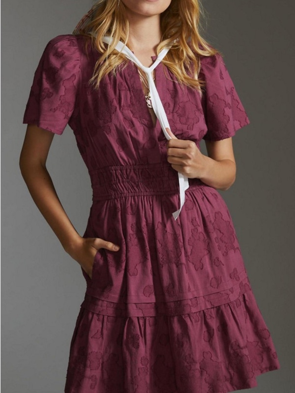 Anthropologie Somerset Plum Textured Tiered Mini Dress